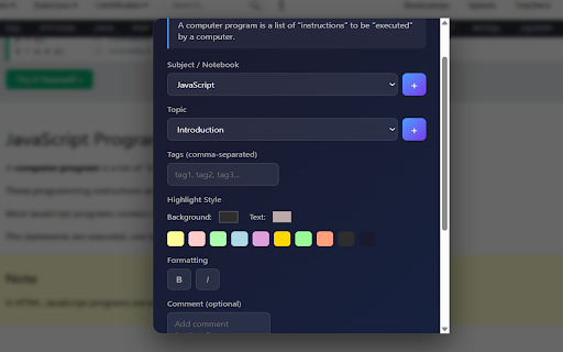 notemaker :: Highlight and annotate text on any webpage. Organize notes into subjects and topics with persistent storage.