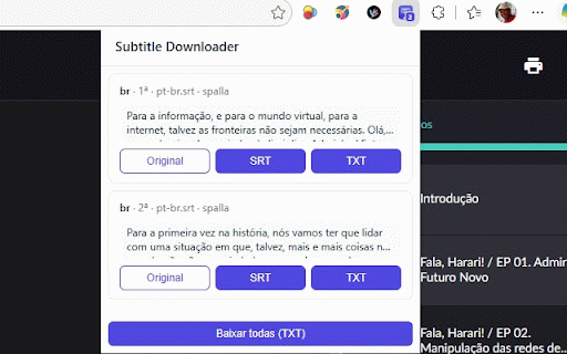 Subtitle Downloader :: Detects, captures, and downloads subtitles (.vtt) as Original, SRT, or plain TXT.