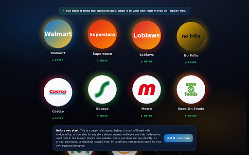 Grocery Console Helper :: Adds each grocery item to your cart (cheapest, top-rated or on-sale) and moves to the next, for Grocery Console.