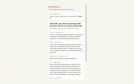 HN Sidekick :: See the Hacker News discussion for the page you are reading — in a Chrome side panel.