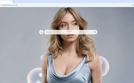 Sydney Sweeney Live Wallpaper :: Elegant portrait of blonde actress with dreamy bubble effects against soft gray background.