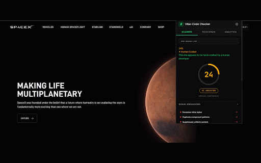 Vibe-Code Checker :: Detect AI vibe-coded websites and analyze their tech stack