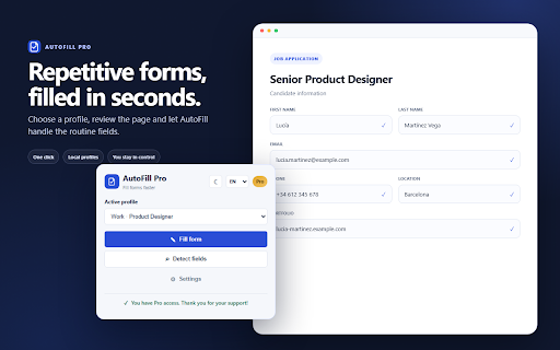 AutoFill Pro :: Fill web forms with profiles stored locally. Private and compatible with modern web apps.