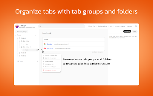 Tabily: Tab Manager & Memory Saver :: Save, organize, and share your tabs without slowing Chrome.