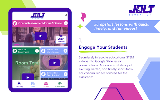 Jolt Education :: Jolt Education allows educators to seamlessly integrate vetted short-form educational videos into Google Slide lesson presentations.