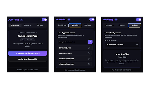 Auto-Skip Paywall :: Automatically redirects paywalled sites to Archive.today to bypass paywalls.