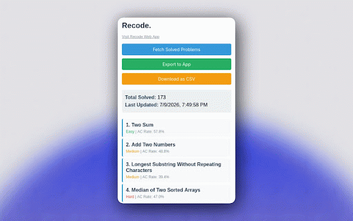 Recode - Leetcode extension :: Fetches your solved LeetCode problems