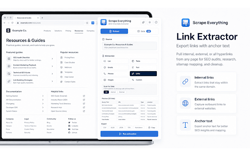 Scrape Everything - All in One Data Extractor :: Scrape tables, lists, emails, images and directories from any website. Export to CSV, XLSX, JSON. No code, no API, 100% local.