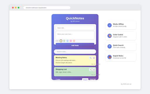 QuickNotes Sidebar :: Create, organize and manage your notes instantly in a beautiful sidebar. by AIO.com.ai