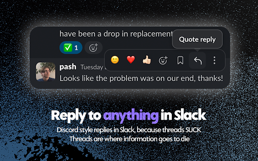 Slack Quote Reply :: Adds a Reply button to Slack that quotes the selected message into the composer with a proper @mention.