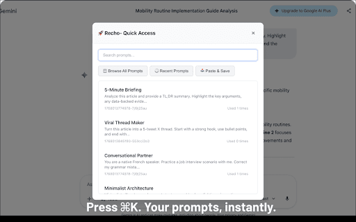 Recho :: Your AI prompt manager. Save, organize and reuse prompts across web pages.