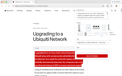 Intake for Obsidian :: Capture the web into your Obsidian vault: notes, images, and full articles as clean Markdown.