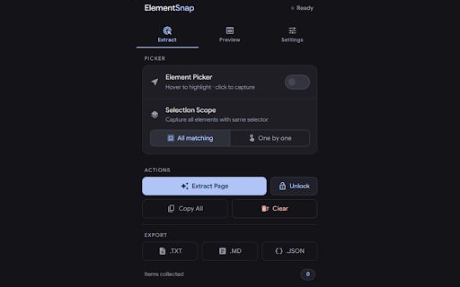 ElementSnap :: Extract text and images from copy-protected pages. Stays open while you pick.