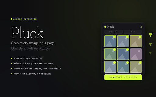 Pluck — Bulk Image Downloader :: One-click bulk image downloader. Grab all images on any page and save them at once. Fast, free, no sign-up.