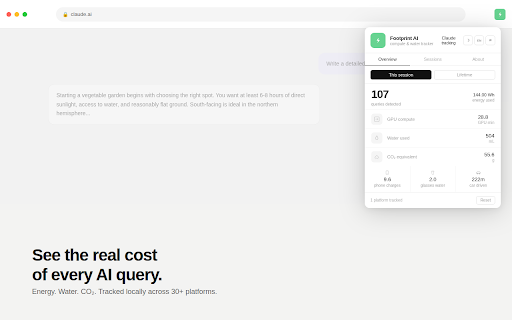 Footprint AI :: Estimates compute power and water used by AI tools as you browse.
