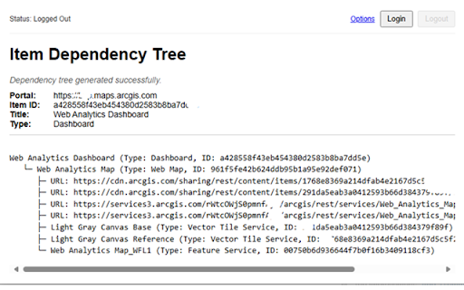 ArcGIS Item Dependency Viewer :: Displays the dependency tree for an ArcGIS Online or Portal item. Supports optional OAuth login.