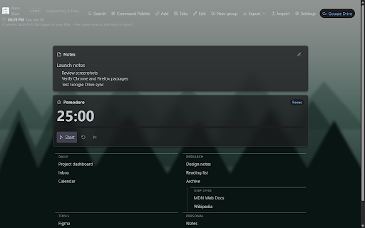 Aura Start :: A local-first, private, exportable start page for your browser new tab.