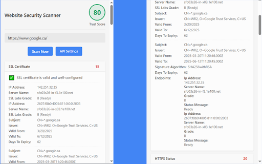 Website Security Scanner :: Provides a real-time security report for websites with an overall trust score based on multiple security checks