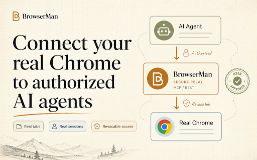 BrowserMan :: Your real Chrome, open for any AI agent. Reuse your logins instead of automating a blank remote browser.