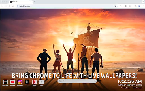 One Piece Straw Hat Pirates Epic Journey Live Wallpaper :: Join the Straw Hat Pirates on their epic journey with this powerful One Piece live wallpaper for Chrome new tab.