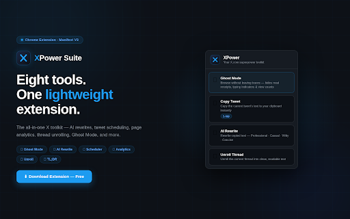 XPower — Tools for X.com :: AI rewrite, tweet scheduler, analytics, thread unroller, and Ghost Mode for X.com