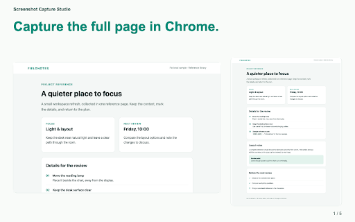 Screenshot Capture Studio — Full Page Screenshot :: Capture full pages in Chrome. Annotate, crop, and export PNG, JPEG, WebP, or PDF locally.