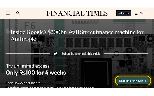 ReadVia :: When an article is paywalled, checks whether archive.ph already has a public snapshot and offers a link to it.
