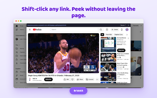 Glance — Link Preview on Shift-Click (Hover-Style Peek) :: Shift+click any link to preview it in a floating overlay — no new tab. Falls back to a popup window if a site blocks embedding.