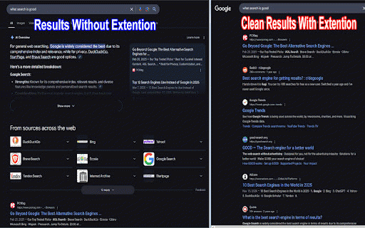 Classic Google Search :: Uses Google’s &udm=14 parameter to remove AI summaries and most ad-heavy results for a cleaner, classic search experience
