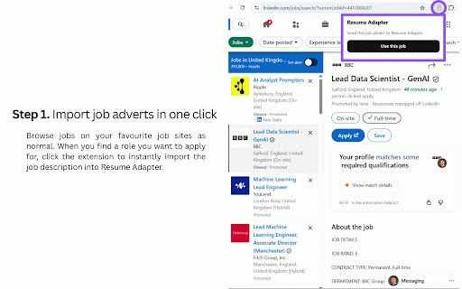 Resume Adapter :: Send a job advert to Resume Adapter.