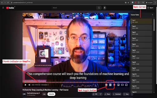 YouTube Course Chunk Master :: Breaks YouTube courses into manageable tasks, tracks progress, and reminds you.