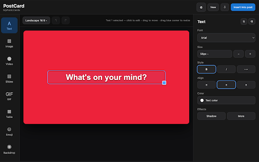 PostCard :: Create beautiful text cards and insert them directly into social media posts.