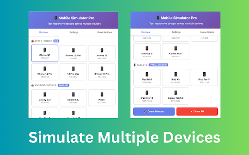 Mobile Simulator Extension: Responsive Viewer :: Professional mobile device simulator with multiple views, extensive device library, and sync scrolling