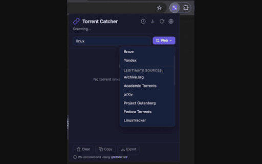 Link Torrent Catcher :: Tidy organizer for magnet and .torrent links — search open archives, copy, export, or open in your favorite torrent client.