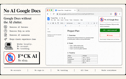 No AI Google Docs :: Hides Google Docs's AI features. Unofficial, not affiliated with Google Docs. Local only.