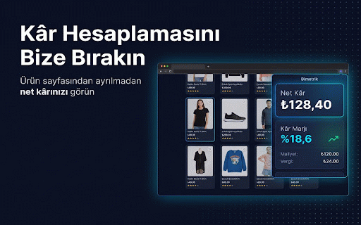 Bimetrik :: Trendyol, Hepsiburada, Ticimax ve Amazon Türkiye vitrin ürün sayfalarında Bimetrik kârlılık verilerini gösterir.
