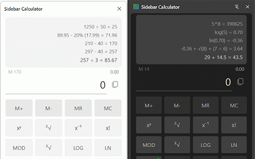 Sidebar Calculator :: Quick access calculator in the side panel