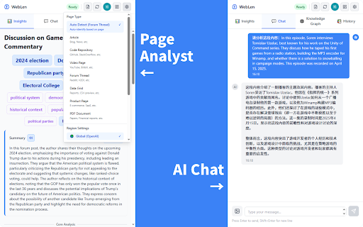 WebLen :: AI-powered Chrome extension that analyzes webpages and displays mind maps with search results