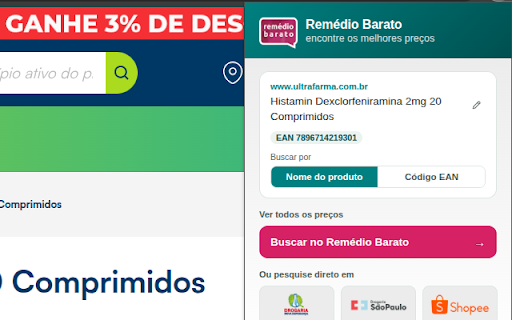 Remédio Barato - Comparador de Preços :: Extraia o produto de páginas de farmácias online e compare preços em lojas parceiras com um clique.