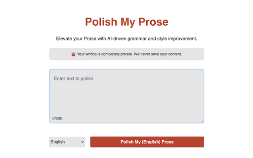 Polish My Prose :: Improve your writing. Our extension offers real-time grammar, spelling, and style suggestions to help you write with confidence.