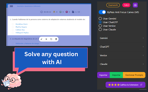 Solucionador de Exámenes AI :: Resuelve exámenes online con IA,Captura preguntas de opción múltiple y obten respuestas correctas