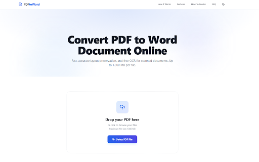 PDFtoWord - Free PDF to Word Converter :: Chuyển đổi file PDF sang Word (.docx) nhanh chóng, giữ nguyên định dạng, hỗ trợ OCR tiếng Việt và đa ngôn ngữ.
