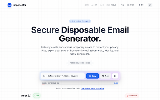 DisposeMail — Instant Temp Email :: Generate a disposable email address instantly. Protect your real inbox from spam and data breaches.
