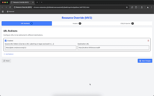 Resource Override (MV3) :: Resource Override (MV3) - An extension to modify web requests by redirecting traffic, modifying headers and injecting scripts.