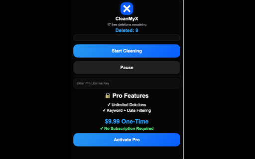 CleanMyX :: Bulk delete tweets, likes, reposts and replies from X/Twitter.