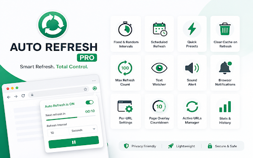 Auto Refresh Pro :: Auto refresh any page or tab automatically at custom intervals, with random timing, schedule, and cache clearing options.