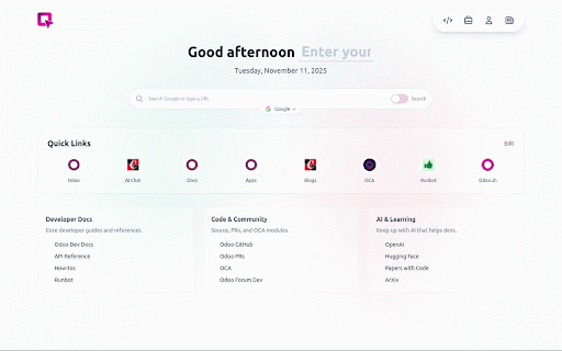 Odoo Tab Manager :: Tab manager for Odoo with personalized new tab, mode switching, and automatic Odoo site detection.