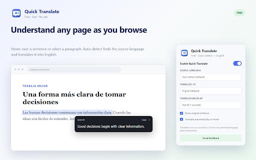 Quick Translate - Hover Translator :: Hover over a sentence or select a paragraph to translate it instantly in your browser.