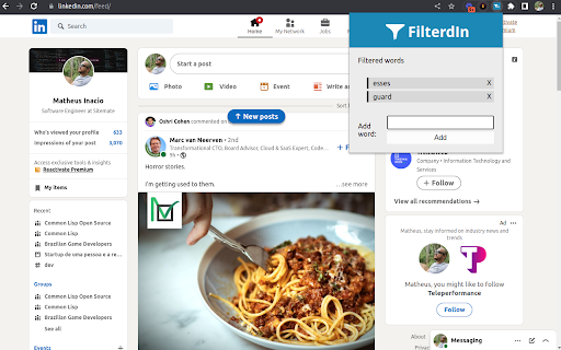FilterdIn :: Allows you to filter your LinkedIn feed based on text content