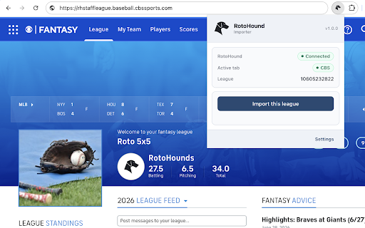 RotoHound Importer :: Import your fantasy baseball leagues and rosters into RotoHound with one click.